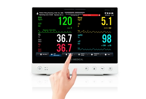 Многопараметрический монитор пациента Lepu Medical AiView V12/V10 Портативный универсальный монитор жизненно важных признаков с диагностикой анализа AI Сенсорный экран для больницы ОИТ, клинической скорой помощи и домашнего использования